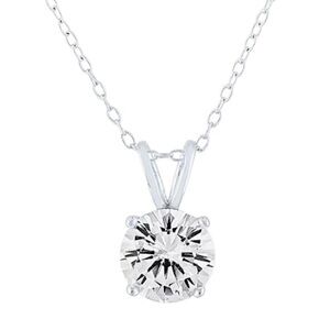 Sterling Silver (925) Lab Created White Sapphire Round Pendant/Necklace (NWOT)